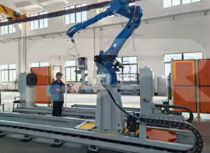 Industrial welding robot workstation with Open single slider track